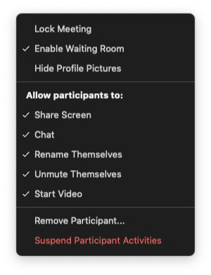 приостановить действия участников;
