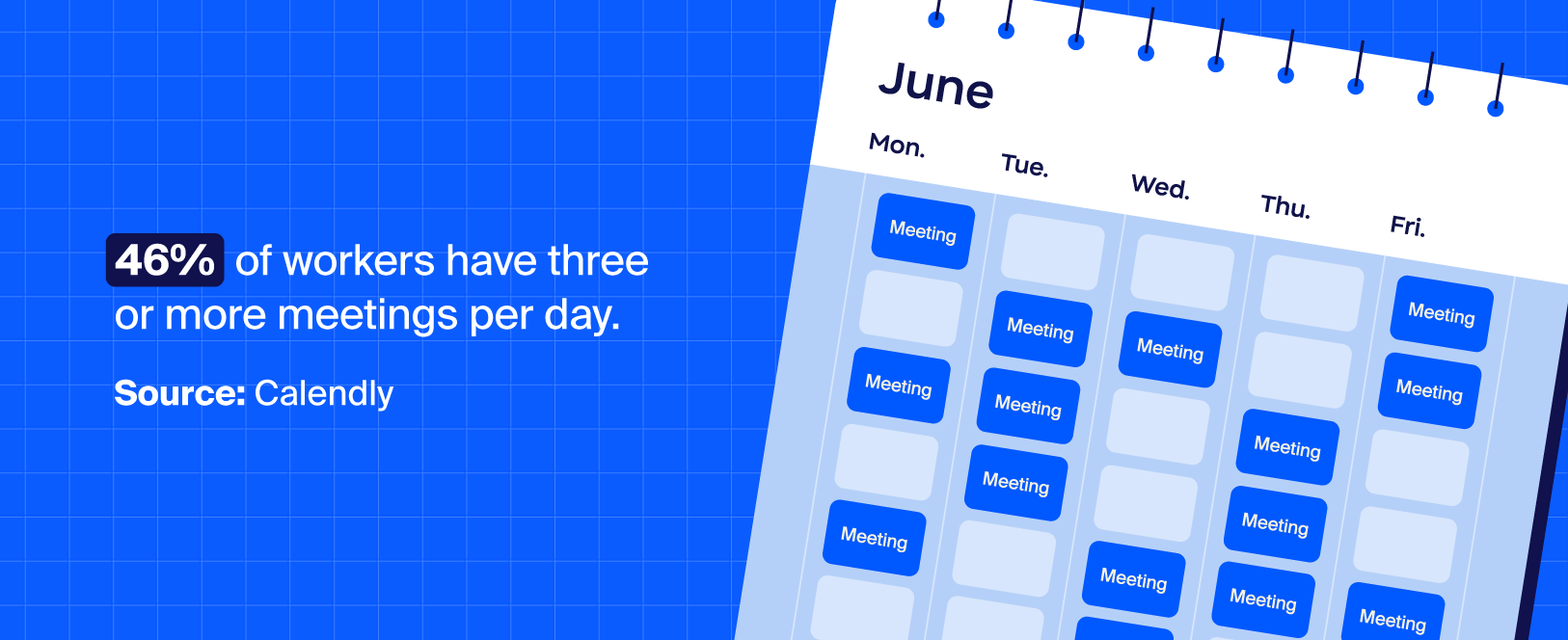 raphic of a calendar that shows several meetings throughout the month of June alongside a statistic about meeting volume.