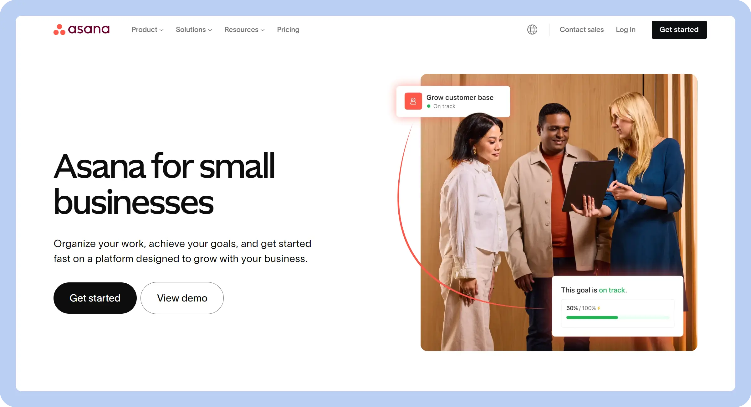 Screenshot of the Asana landing page